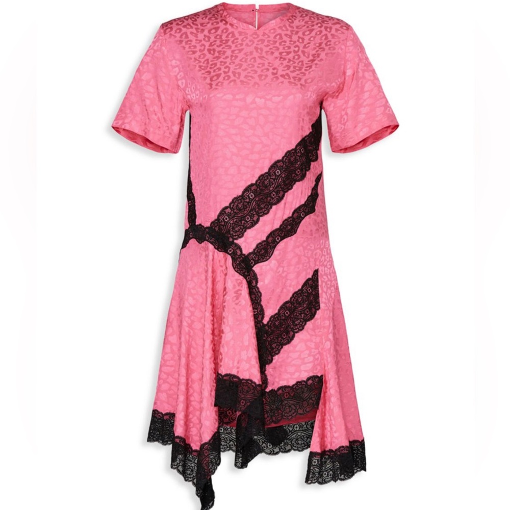 New KOCHÉ COLLECTIVE Pink Leopard Print Asymmetric Lace Trim Dress-4